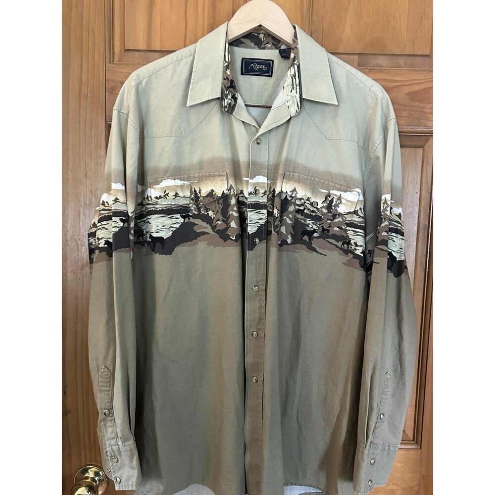 Vtg 90s Roper Pearl Snap Shirt XL Western Cowboy Horse Rodeo Bull Wolves Grunge